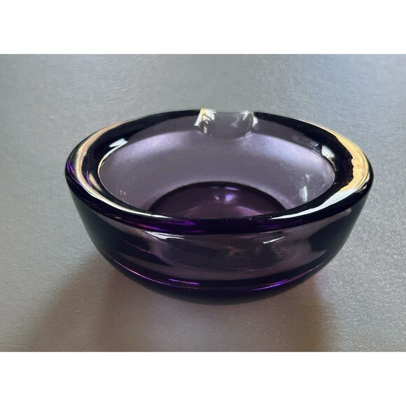 MCM Amethyst Art Glass Ashtray Bowl Viking Style Heavy Sculptural Purple Retro - Picture 4 of 5